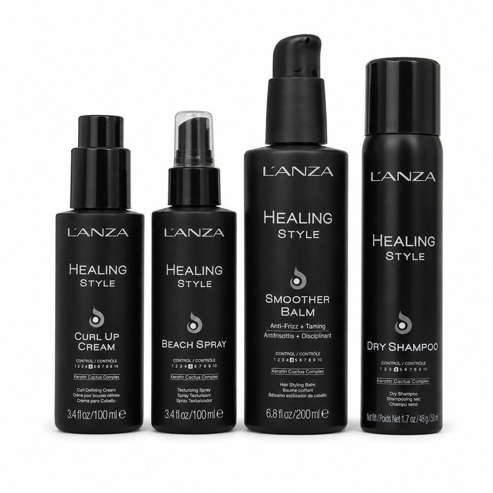 L’ANZA Healing Style 4-Piece Hair Styling Set Curl Cream Spray Balm Shampoo